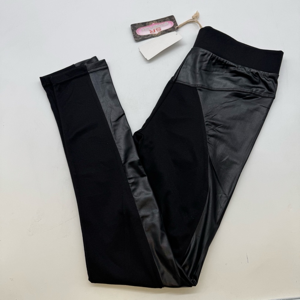 SR Stretch Black Faux Leather Panel Leggings Women’s Size 1X